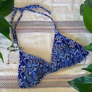 Shein Women’s Boho Paisley Print Blue/White Bikini Triangle Halter Top, Size XS